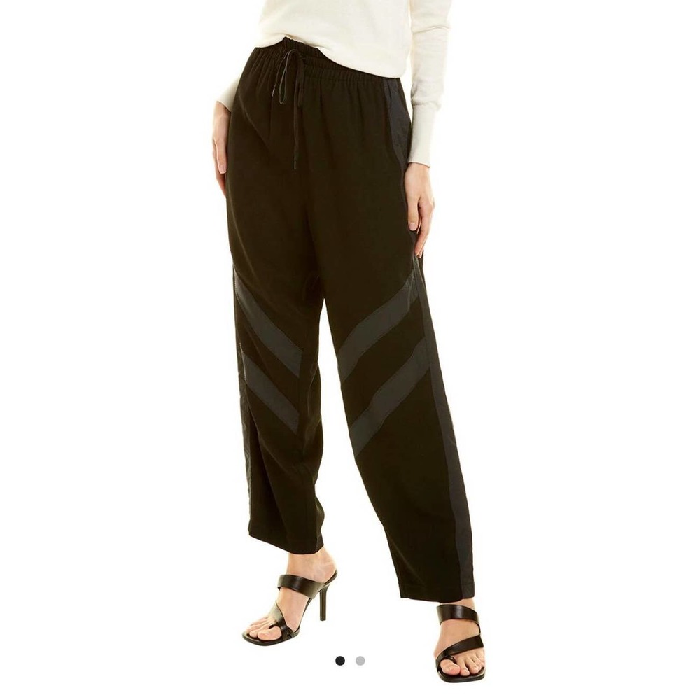 Sea by Chloe Cropped Striped Crepe Black Track Pants size 34